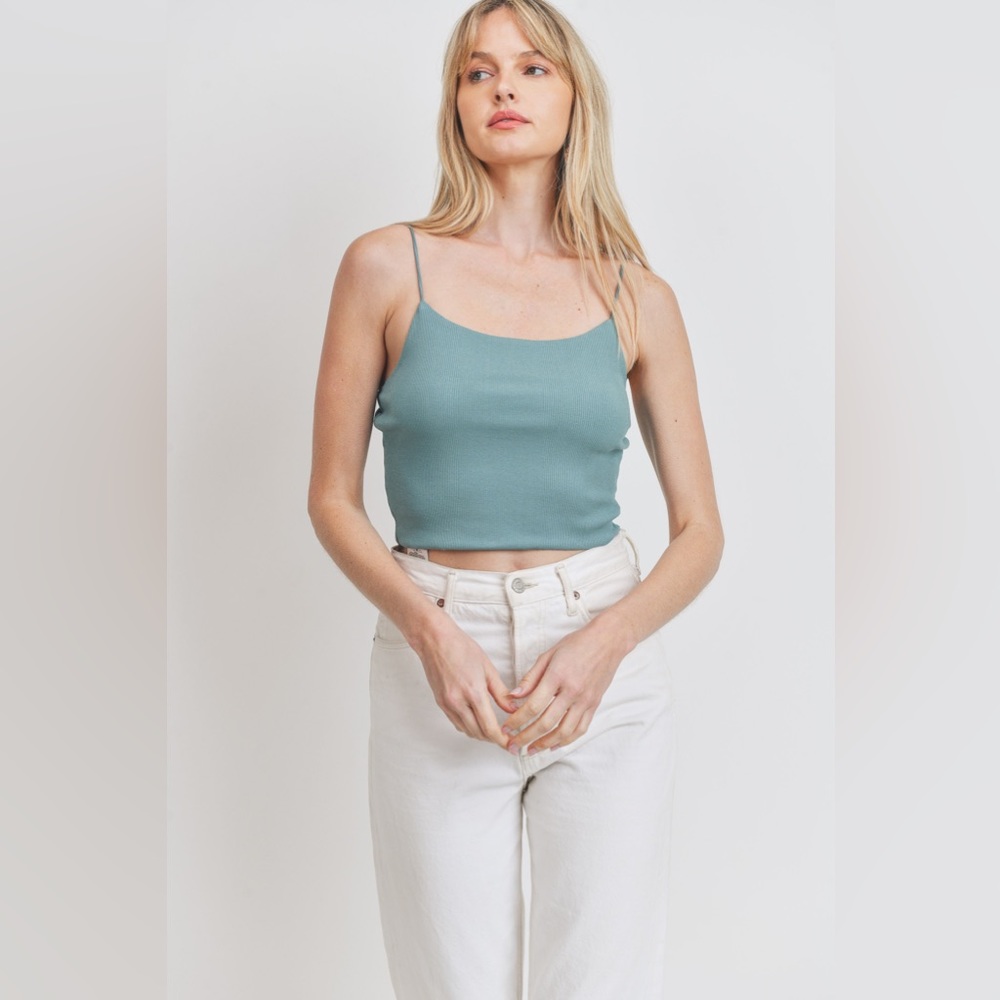 Round Neck Bungee Strap Tank Top - Dusty Jade